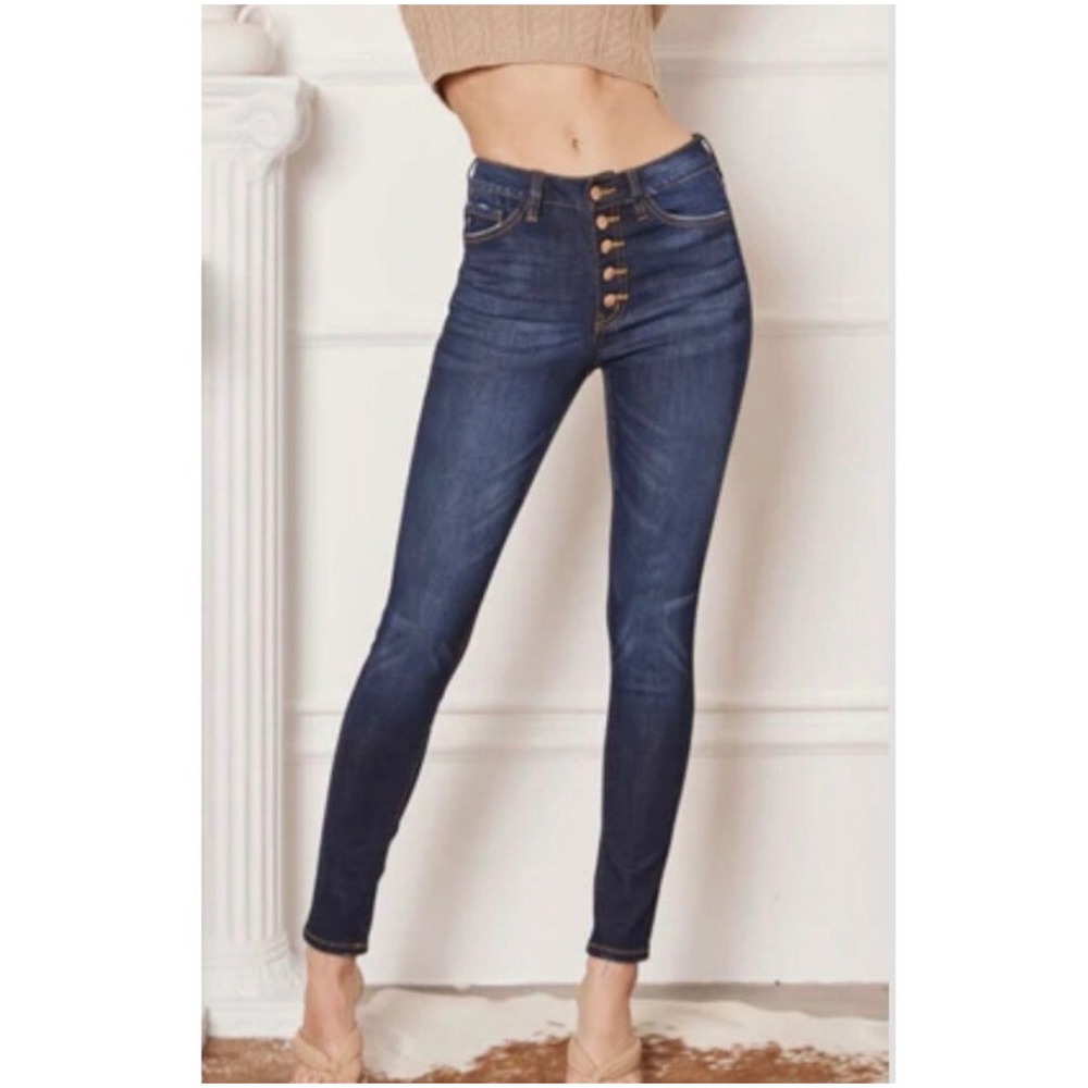 KanCan‎ Womens High Rise Button Fly Skinny Jeans Dark Wash Blue KC7113SD  5 26